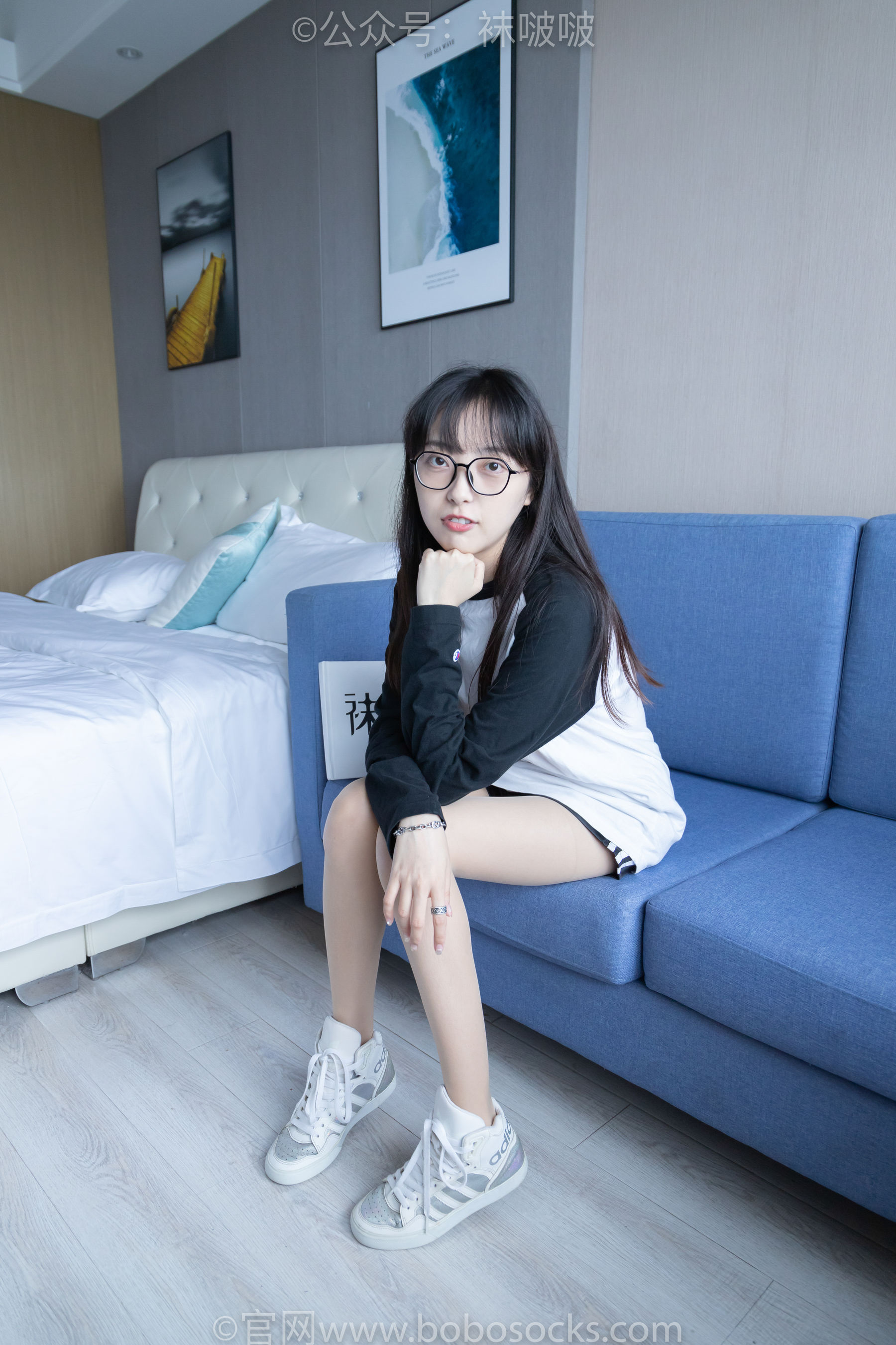 BoBoSocks袜啵啵 No.015 稚予-阿迪板鞋、白色短棉袜、肉丝_第3张