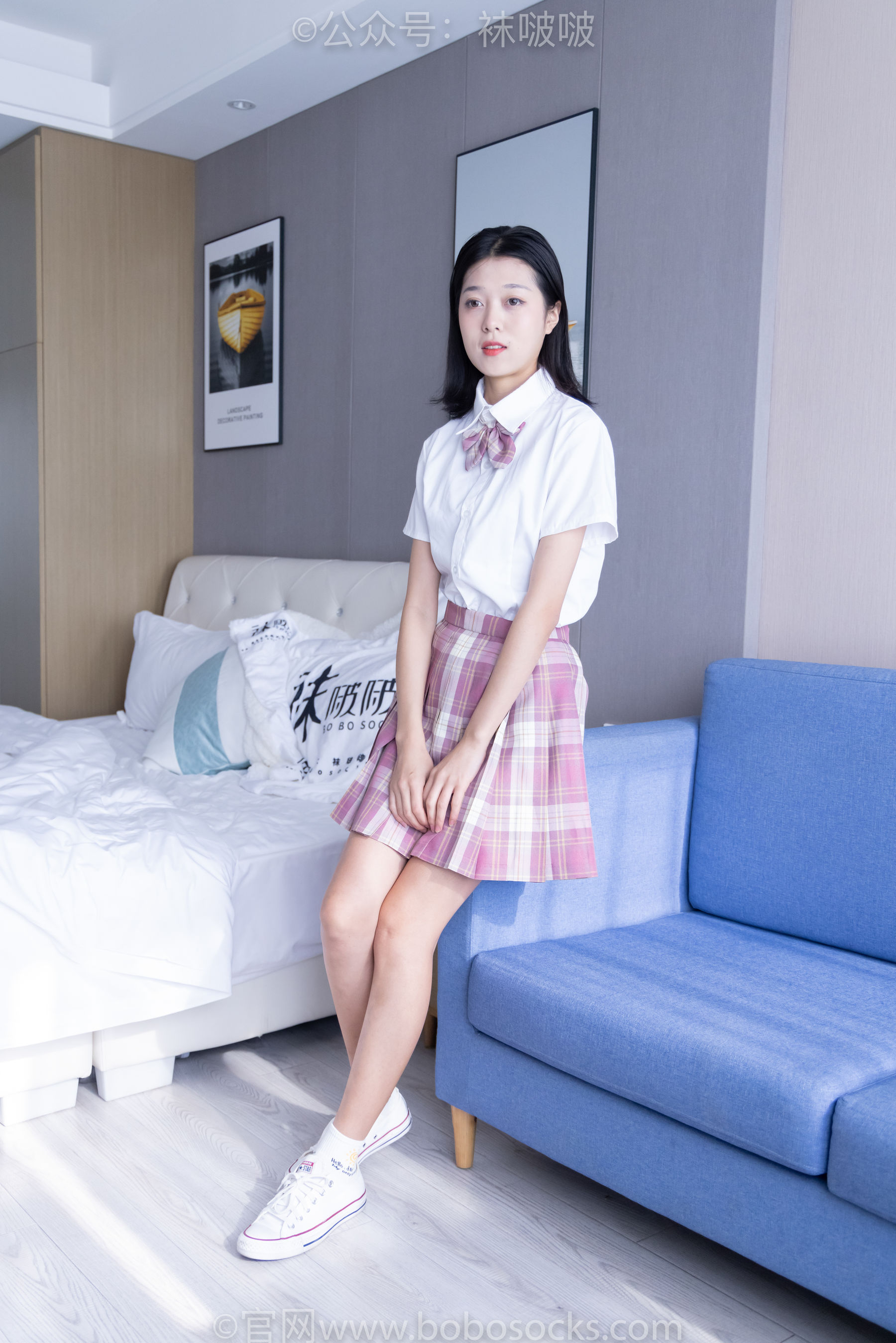 BoBoSocks袜啵啵 No.052 瑶瑶-JK制服、帆布鞋、白棉袜、裸足_第2张