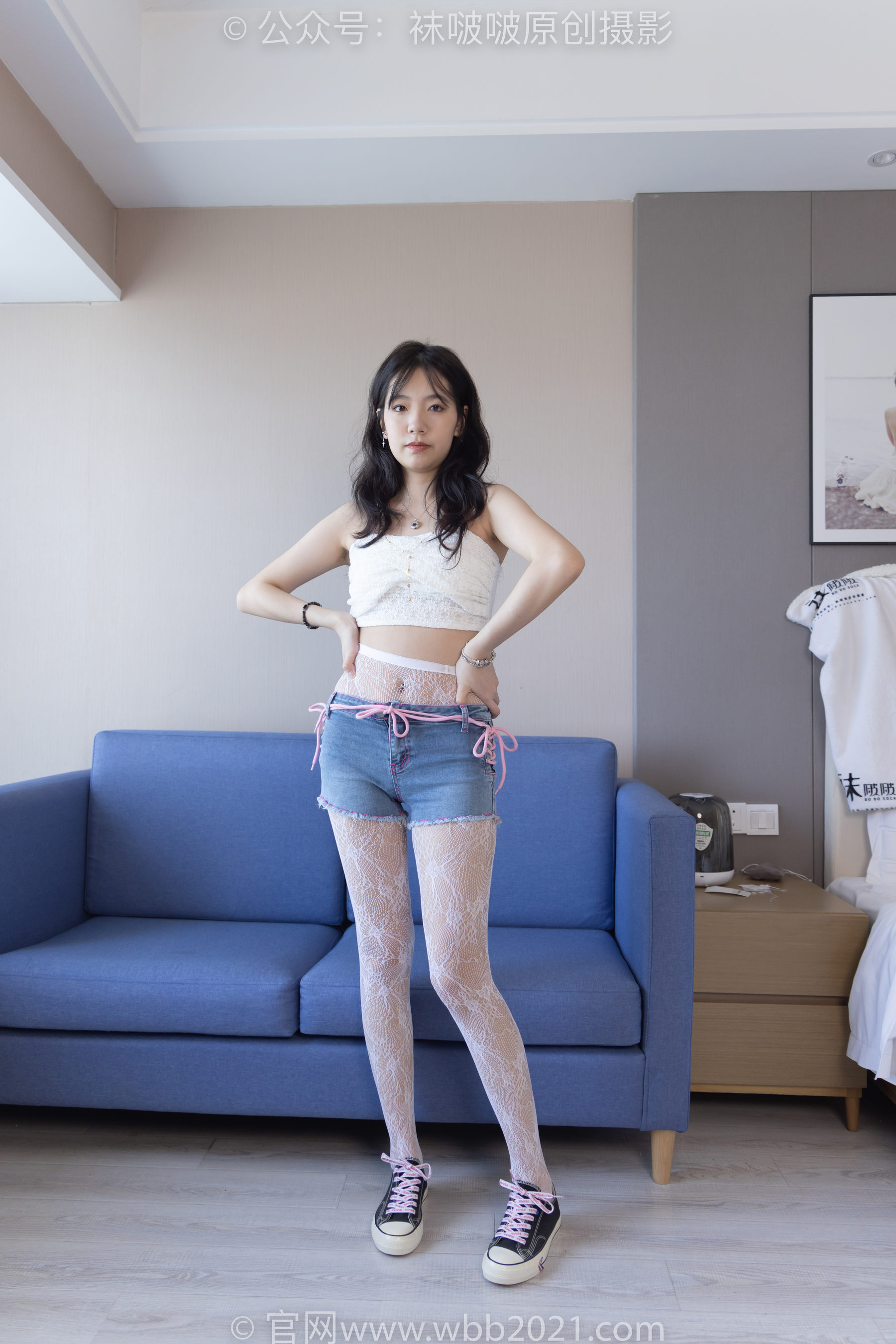 BoBoSocks袜啵啵 No.231 小甜豆-板鞋、白色蕾丝袜、可拆卸牛仔裤、裤里丝_第2张