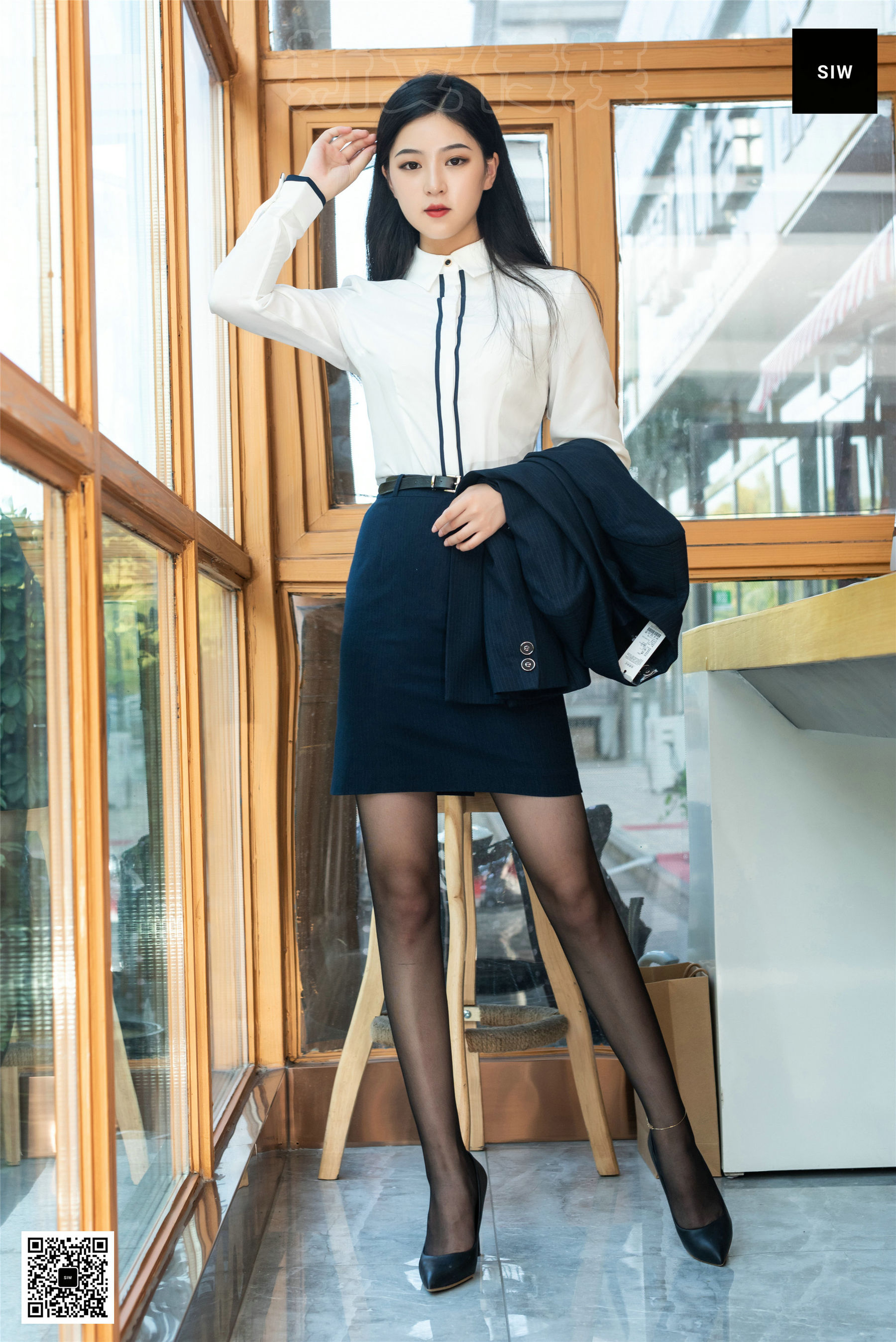 [SIW斯文传媒] 小谈 公司白领衬衣短裙西装制服三件套_第3张