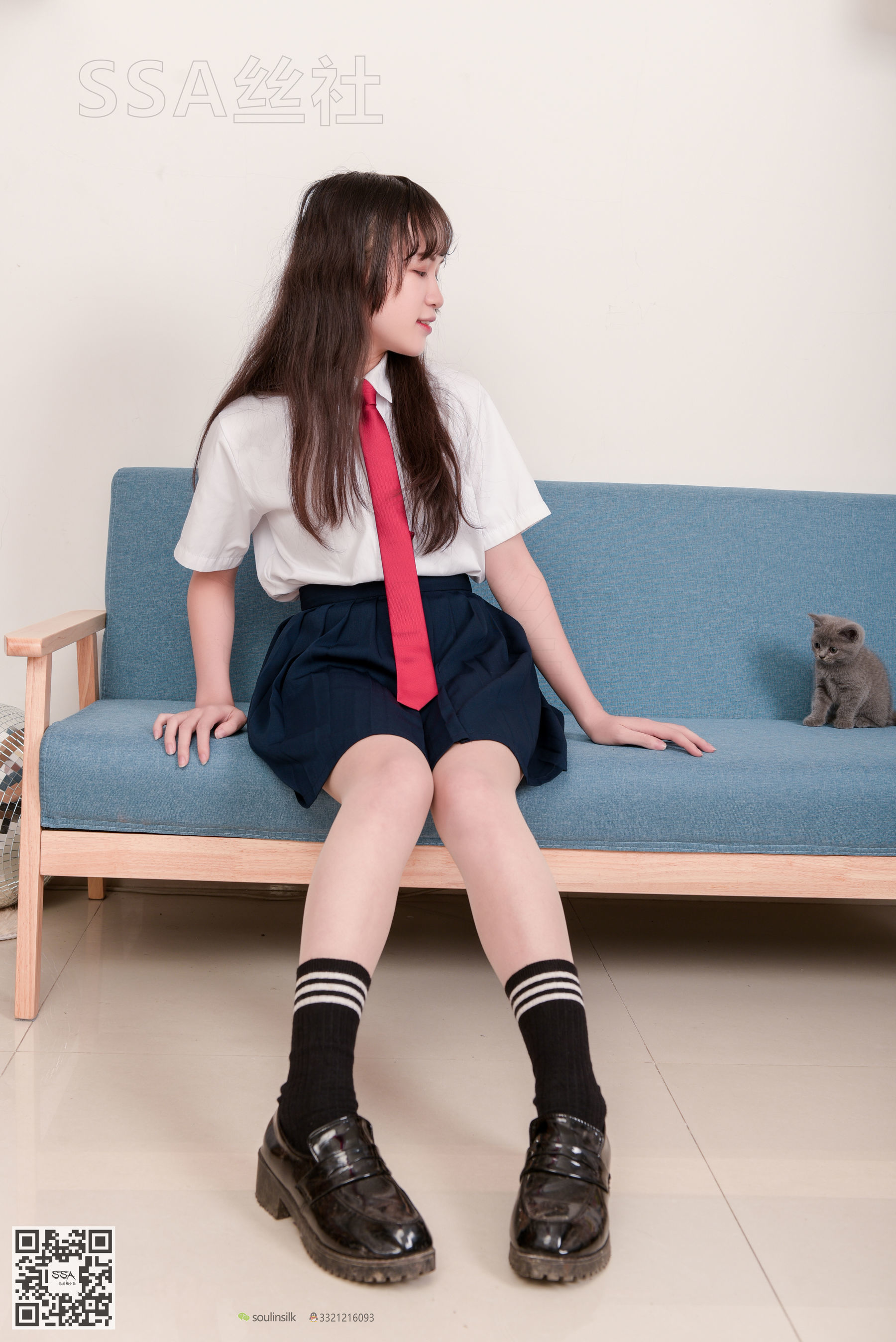 [SSA丝社]超清写真 No.141 丹丹 JK制服黑色半膝袜肉丝_第1张