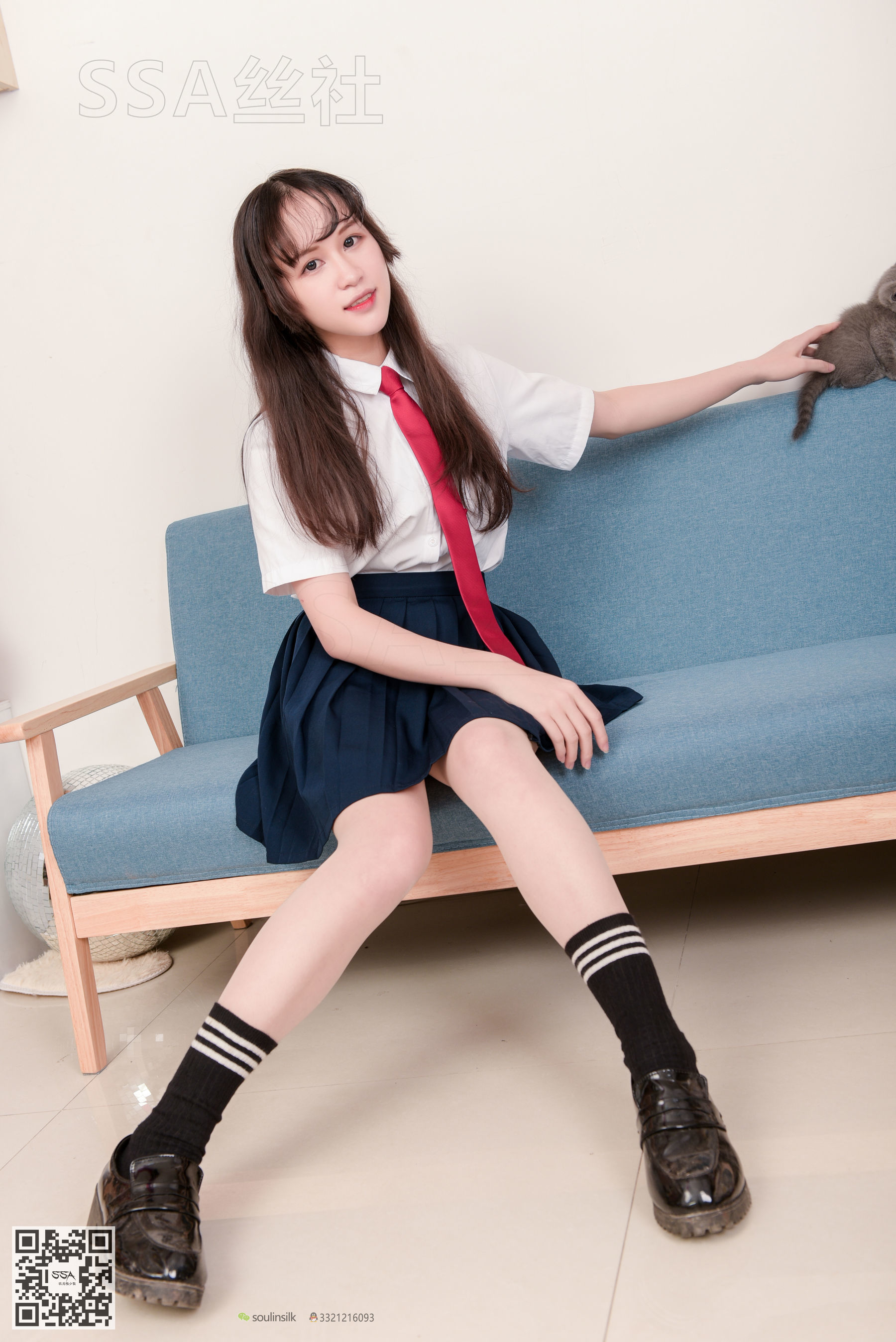 [SSA丝社]超清写真 No.141 丹丹 JK制服黑色半膝袜肉丝_第4张